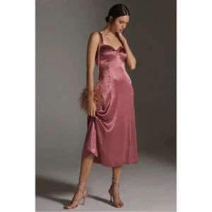 Anthropologie Cross-Back Satin Midi Dress size 6 NWT